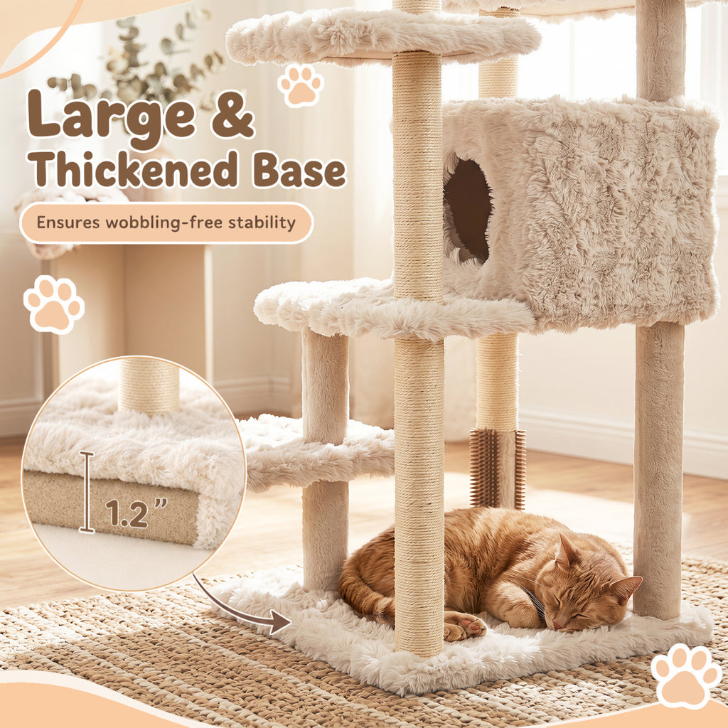 Beige 67-Inch Multi-Level Cat Tree with Large Condo and Padded Perch — Includes Sisal Posts & Fun Toys