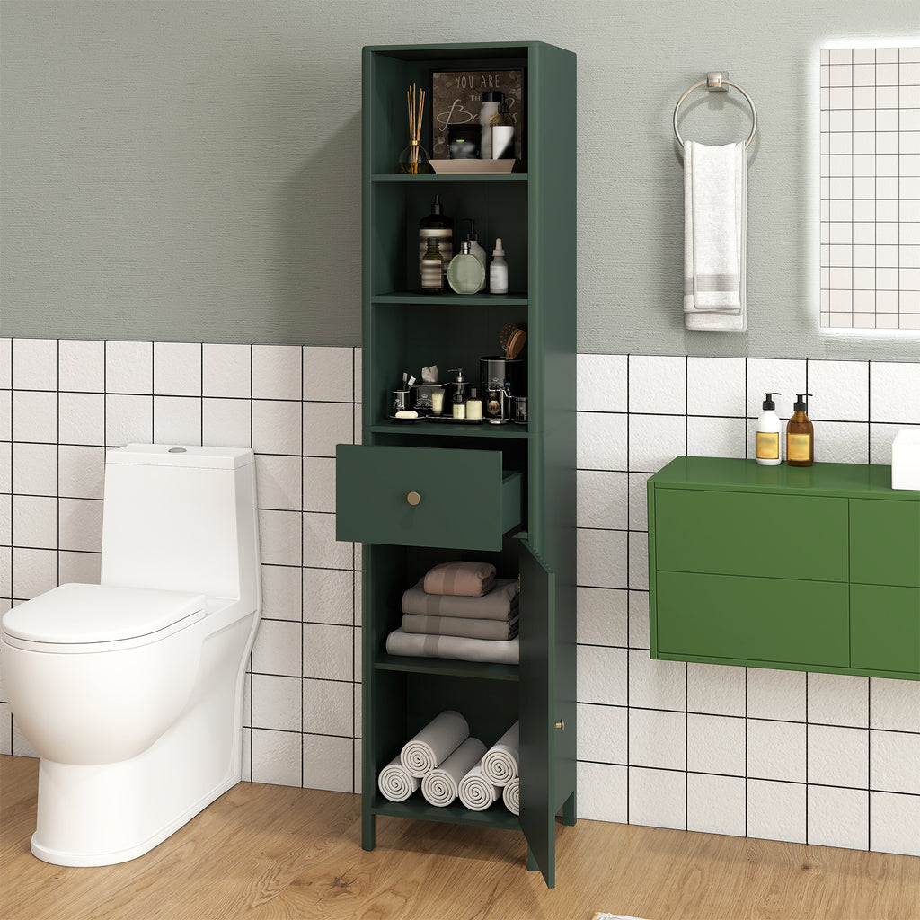 67 Inch Tall Bathroom Cabinet Narrow Floor with Fluted Door