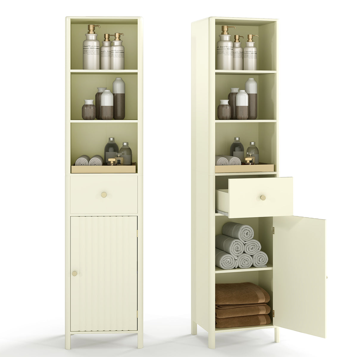 67 Inch Tall Bathroom Cabinet Narrow Floor with Fluted Door