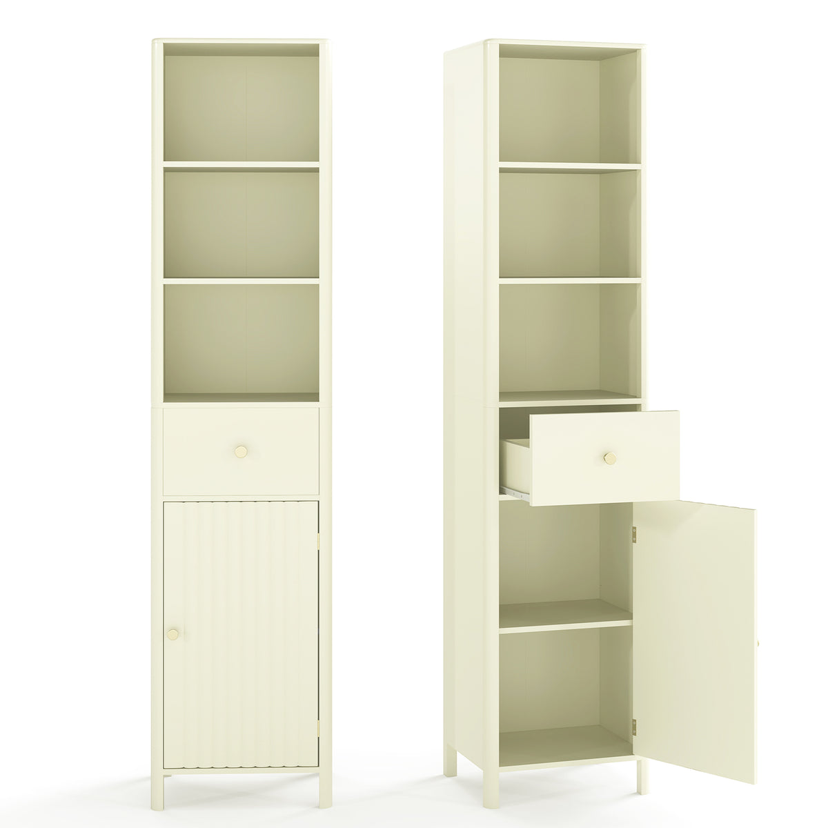 67 Inch Tall Bathroom Cabinet Narrow Floor with Fluted Door