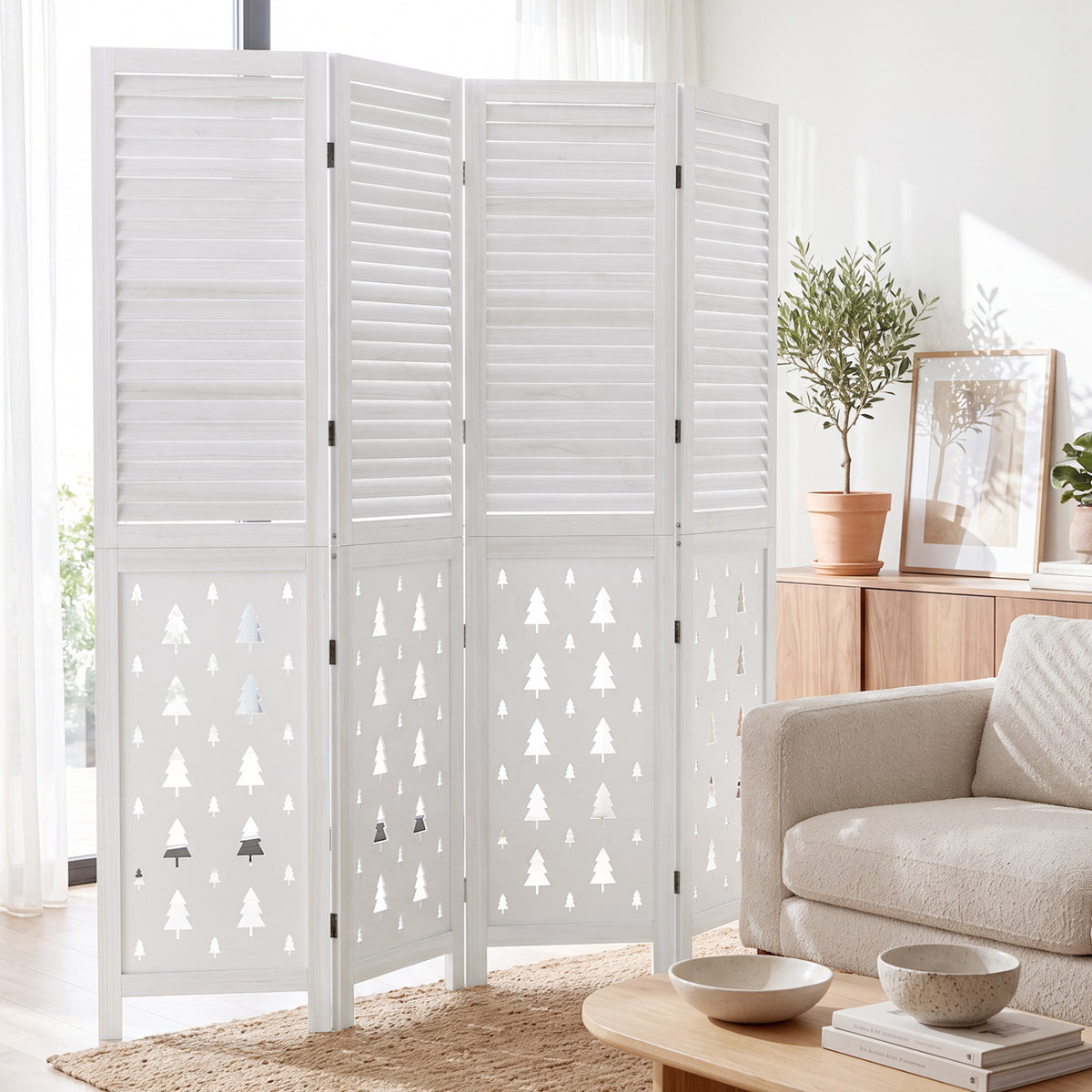 67-Inch Wooden Room Divider Screen with 4 Panels - Indoor Privacy Partition