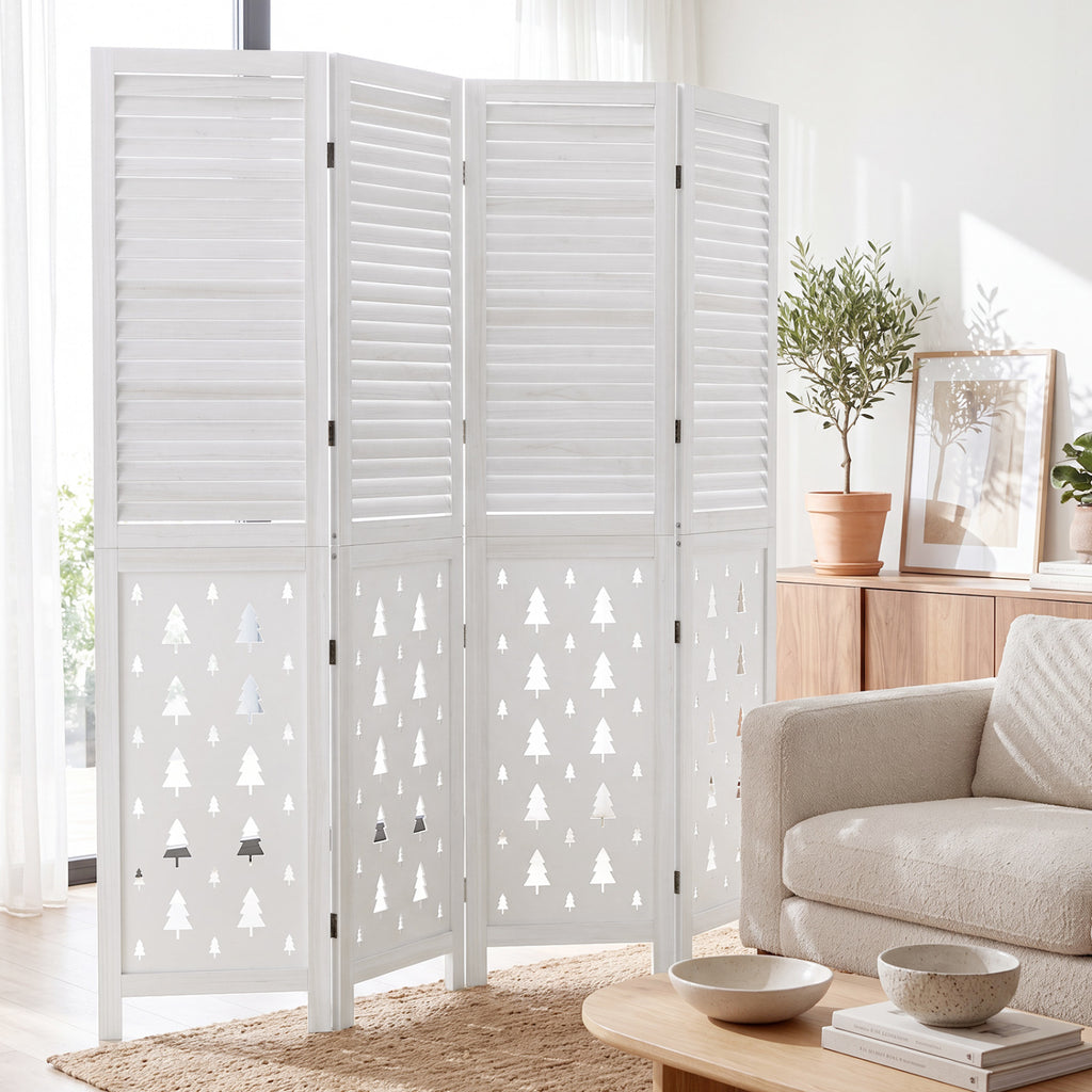 67-Inch Wooden Room Divider Screen with 4 Panels - Indoor Privacy Partition