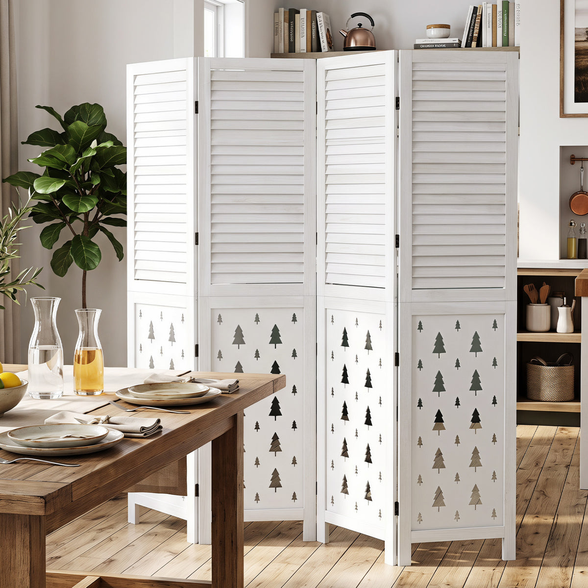 67-Inch Wooden Room Divider Screen with 4 Panels - Indoor Privacy Partition