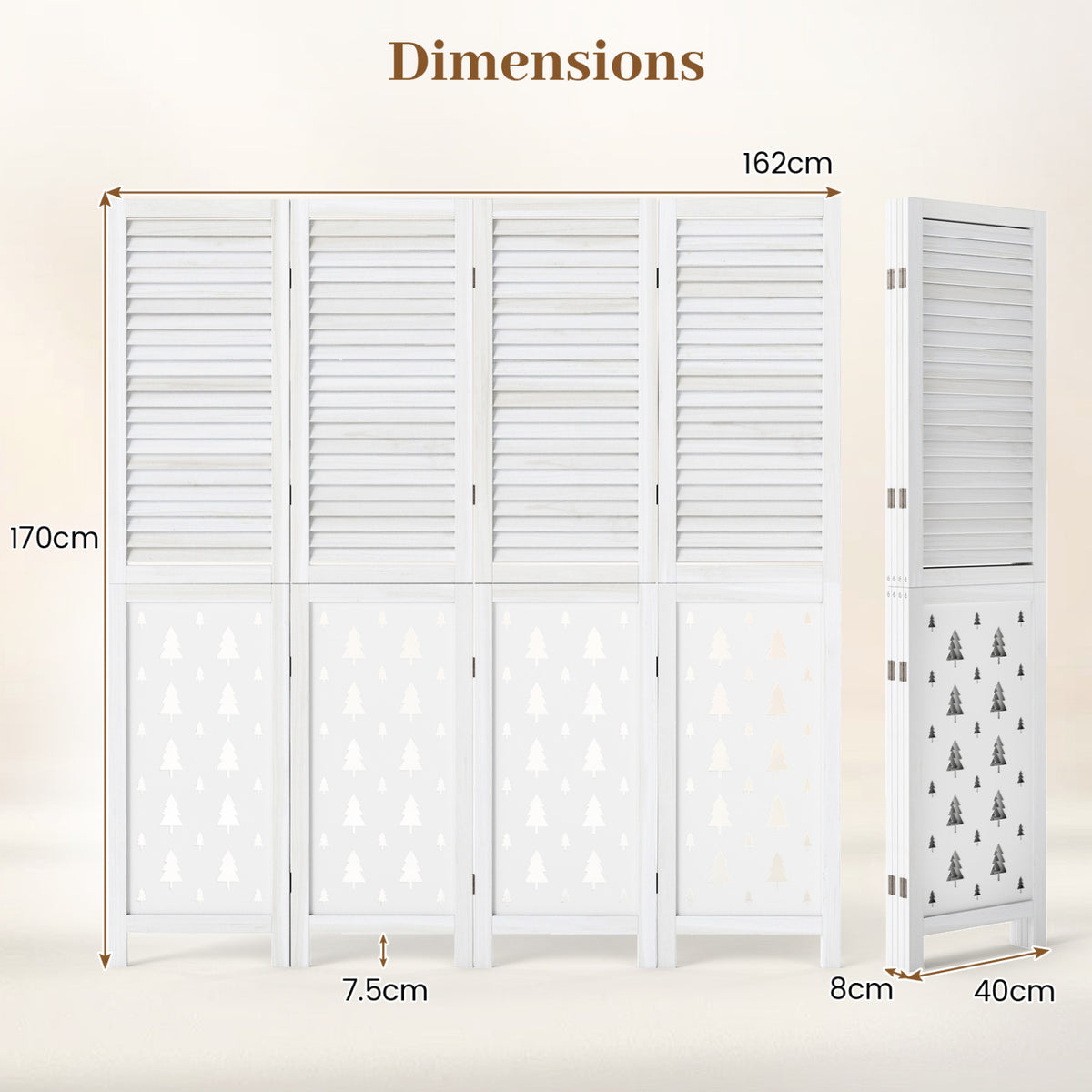 67-Inch Wooden Room Divider Screen with 4 Panels - Indoor Privacy Partition