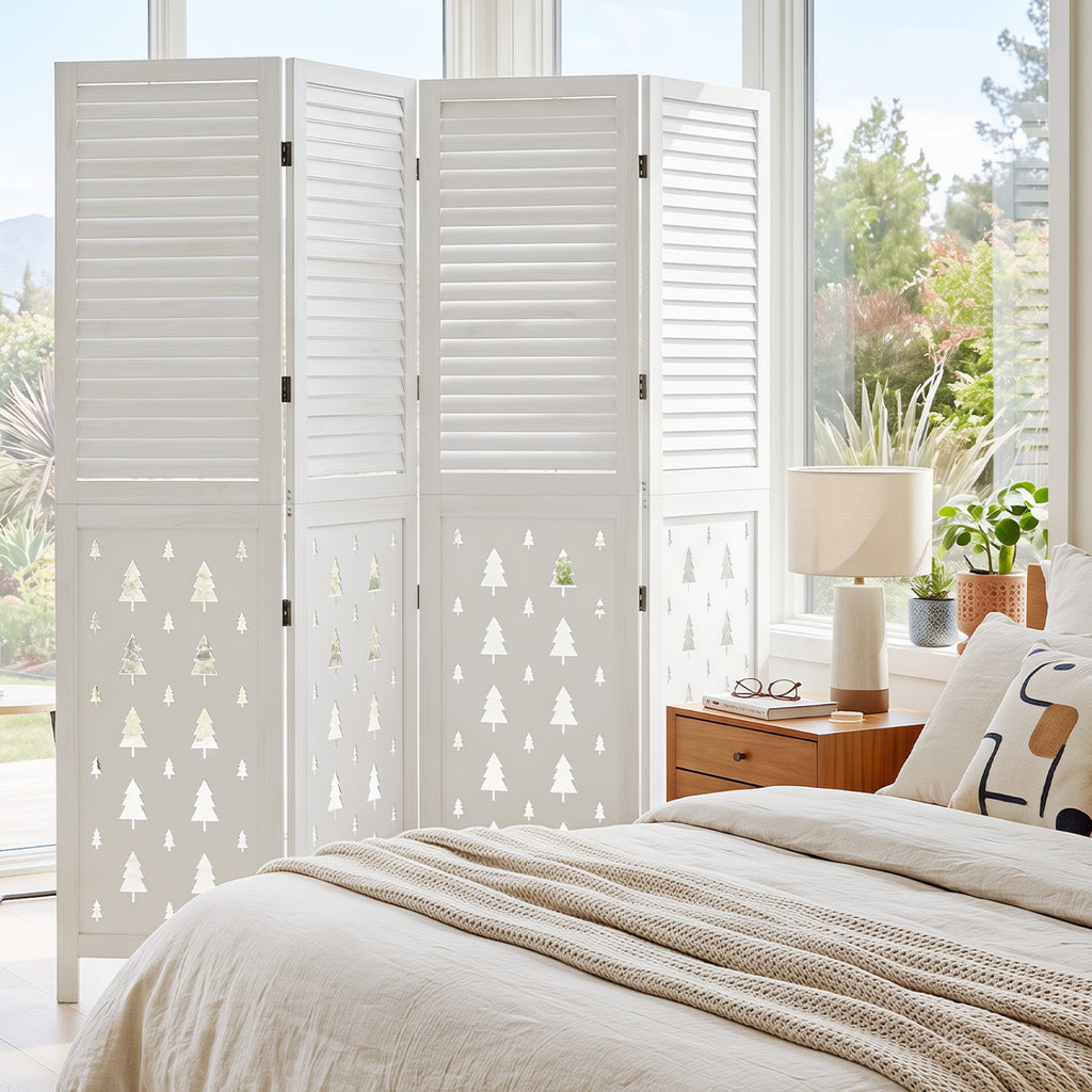67-Inch Wooden Room Divider Screen with 4 Panels - Indoor Privacy Partition