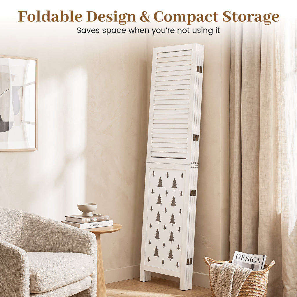 67-Inch Wooden Room Divider Screen with 4 Panels - Indoor Privacy Partition