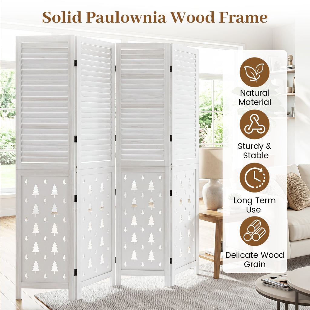 67-Inch Wooden Room Divider Screen with 4 Panels - Indoor Privacy Partition