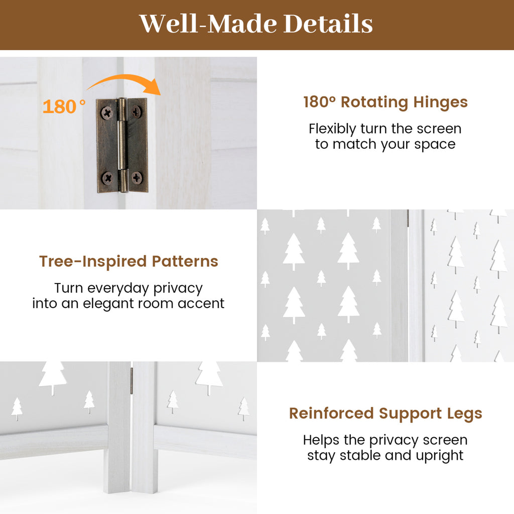 67-Inch Wooden Room Divider Screen with 4 Panels - Indoor Privacy Partition