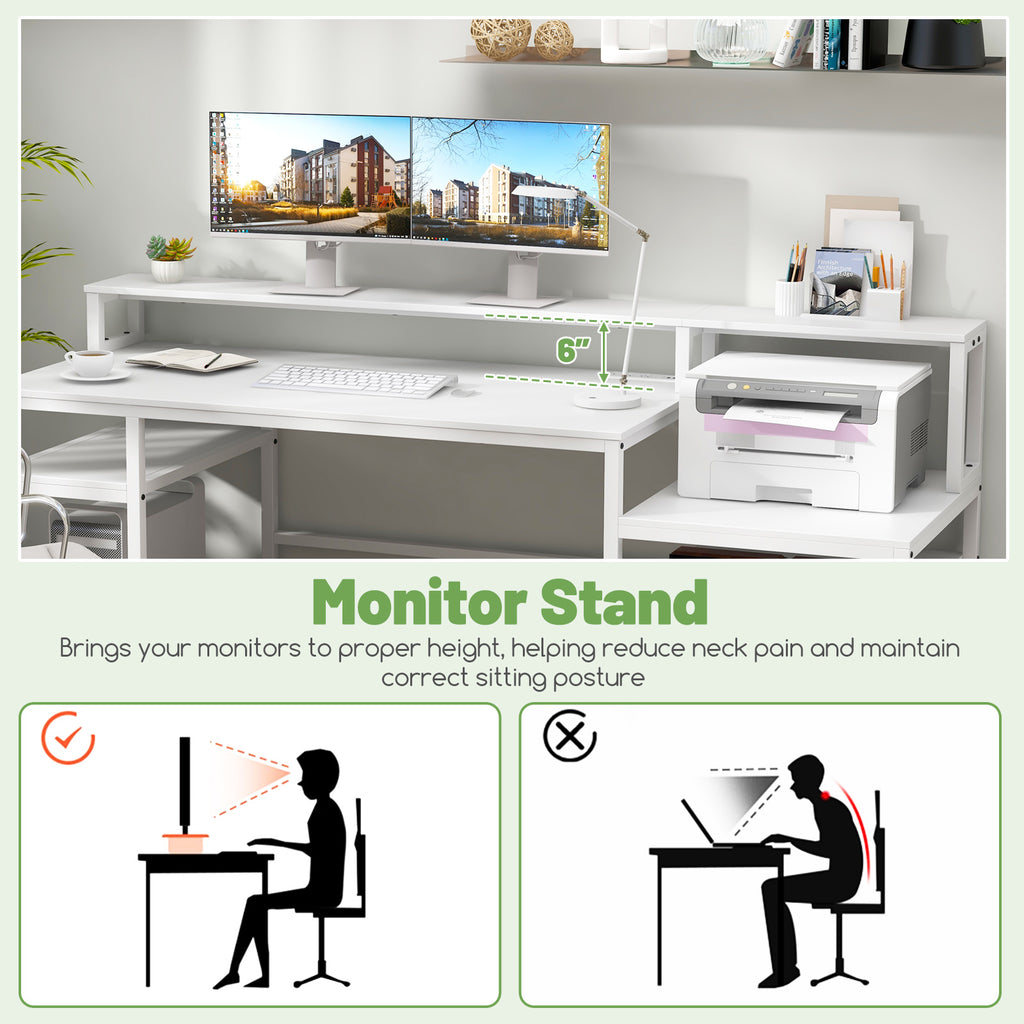 67 Inch Computer Desk with Monitor Stand & File Drawer - White