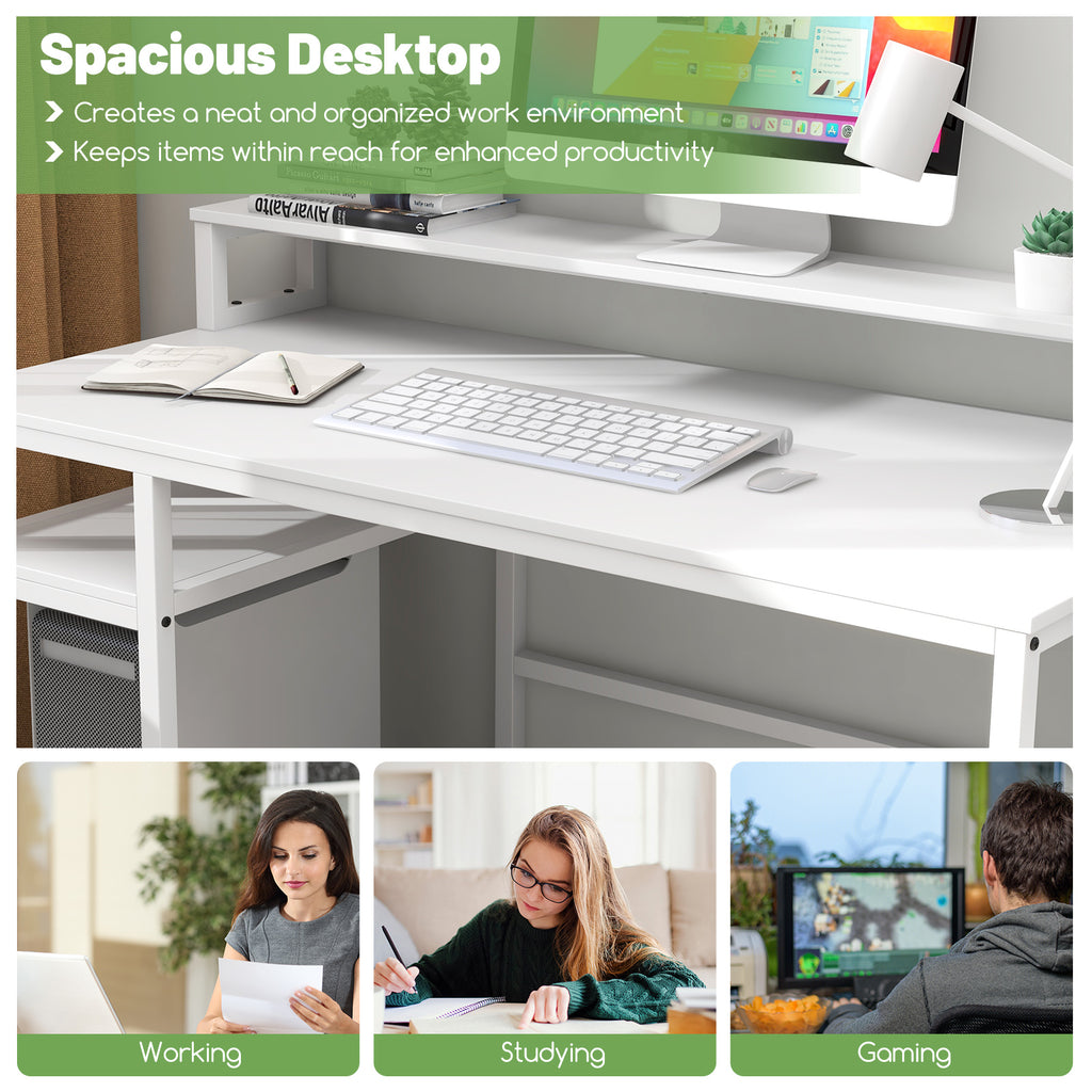 67 Inch Computer Desk with Monitor Stand & File Drawer - White