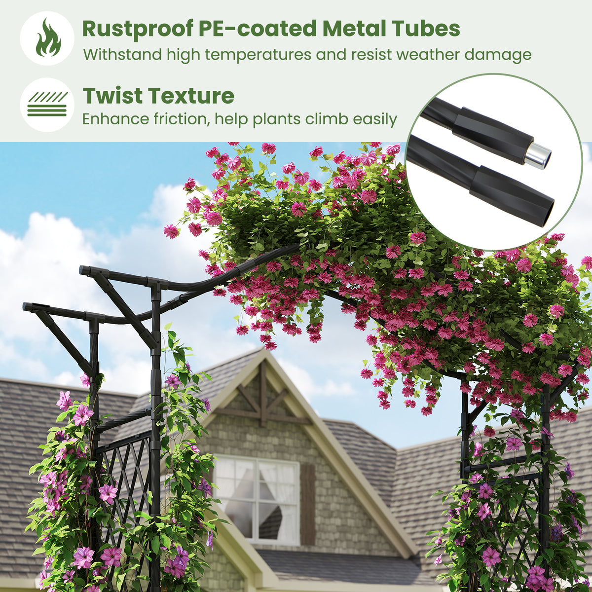 67 x 83 Inch Garden Arch Trellis - Black