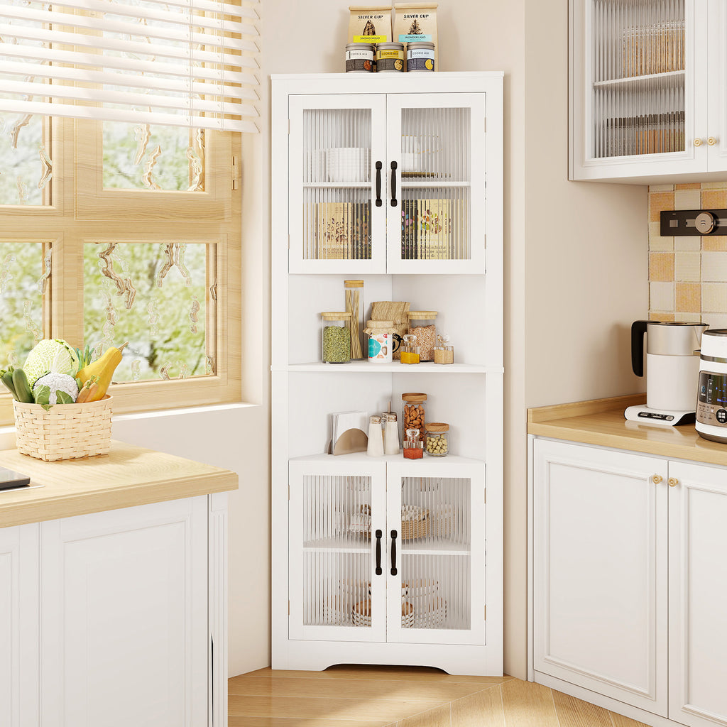 67" Corner Buffet Cabinet with Glass Doors - White