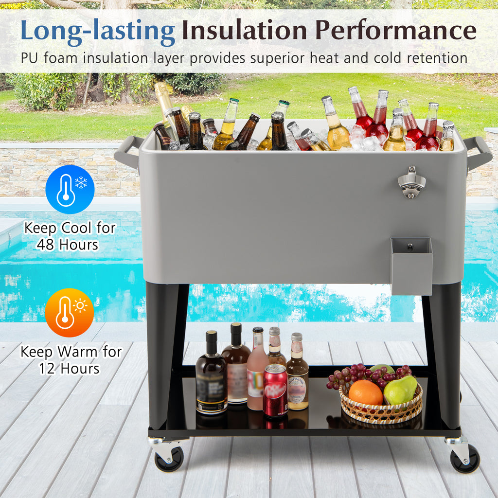 80-Quart Portable Patio Cooler with Storage Shelf - Gray