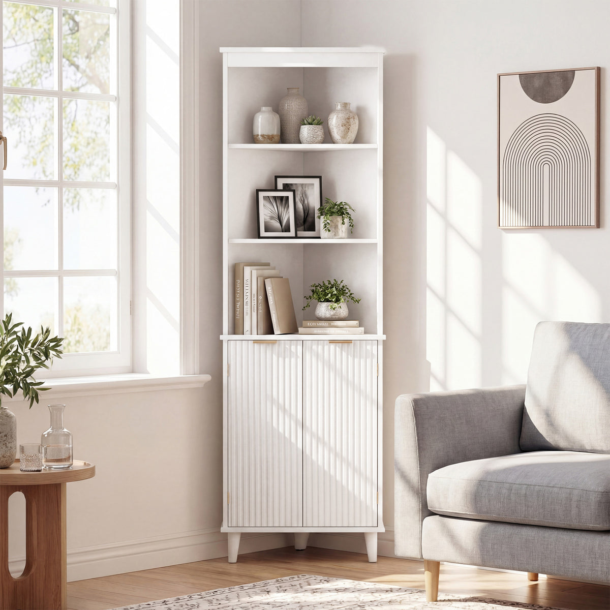 68 Inch Tall Bathroom Floor Storage Cabinet with Fluted Doors