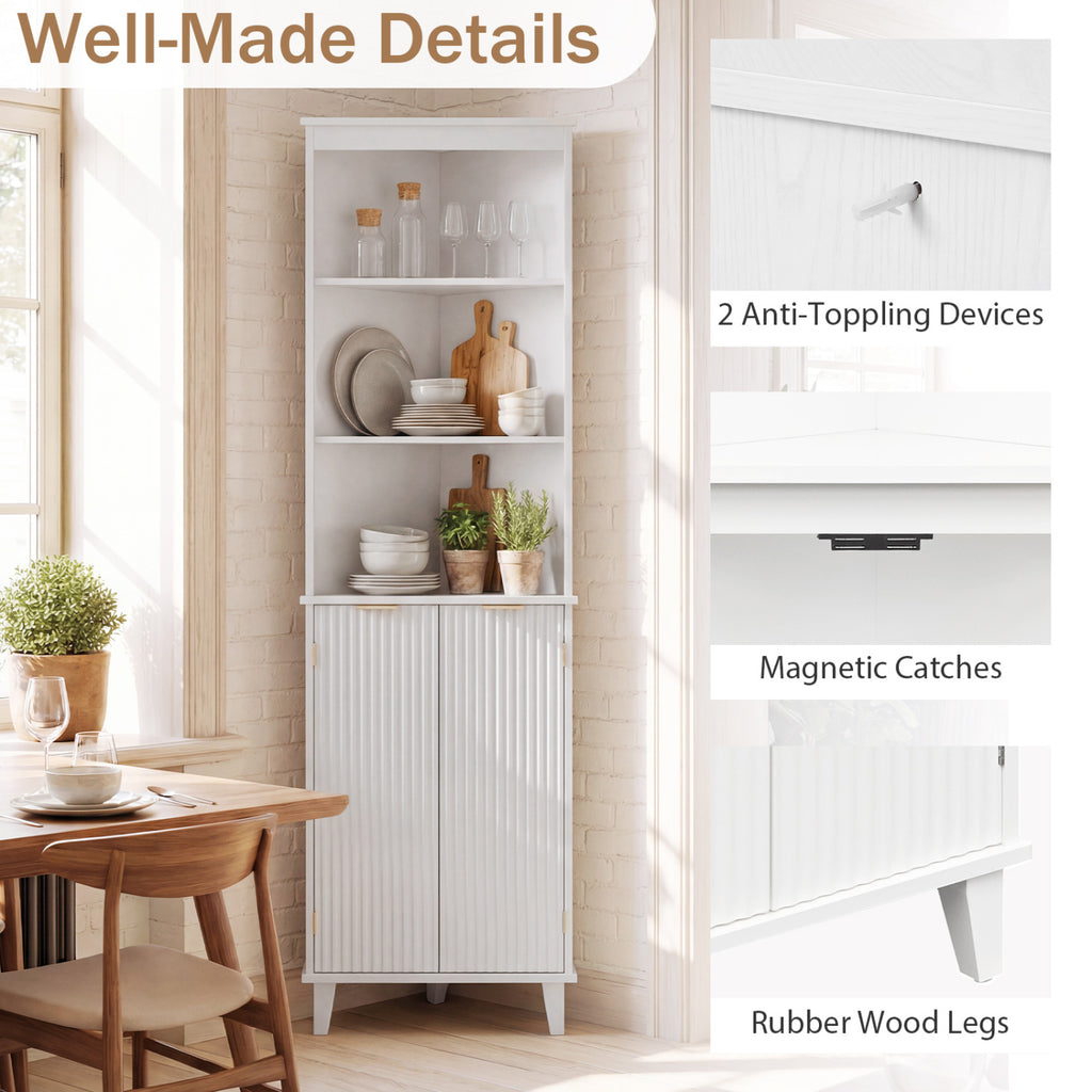 68 Inch Tall Bathroom Floor Storage Cabinet with Fluted Doors