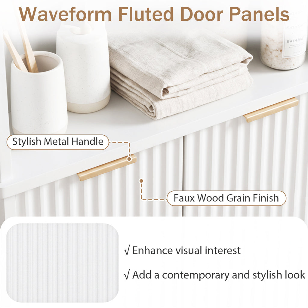 68 Inch Tall Bathroom Floor Storage Cabinet with Fluted Doors