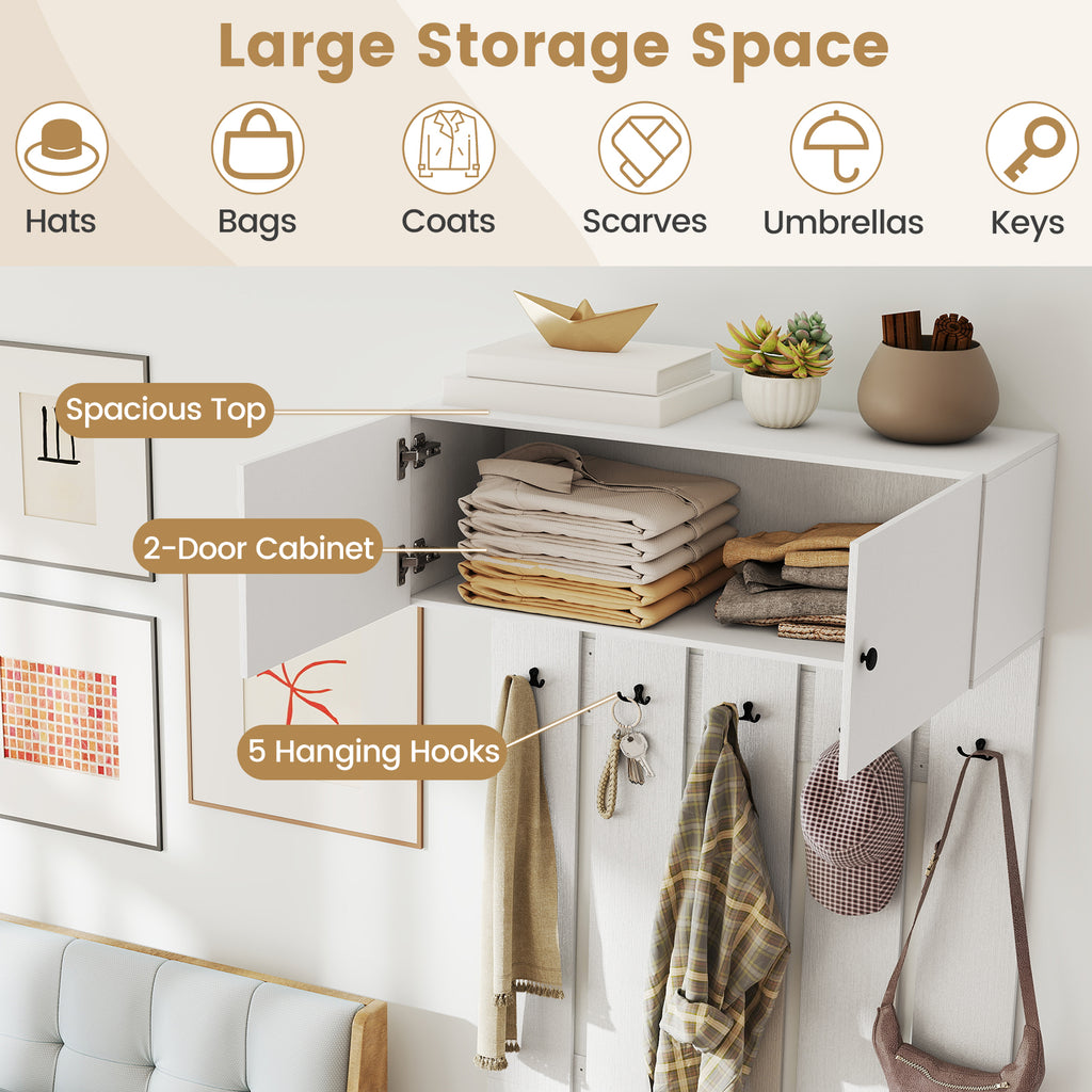 Wall Mounted Coat Rack with Storage Cabinet, White