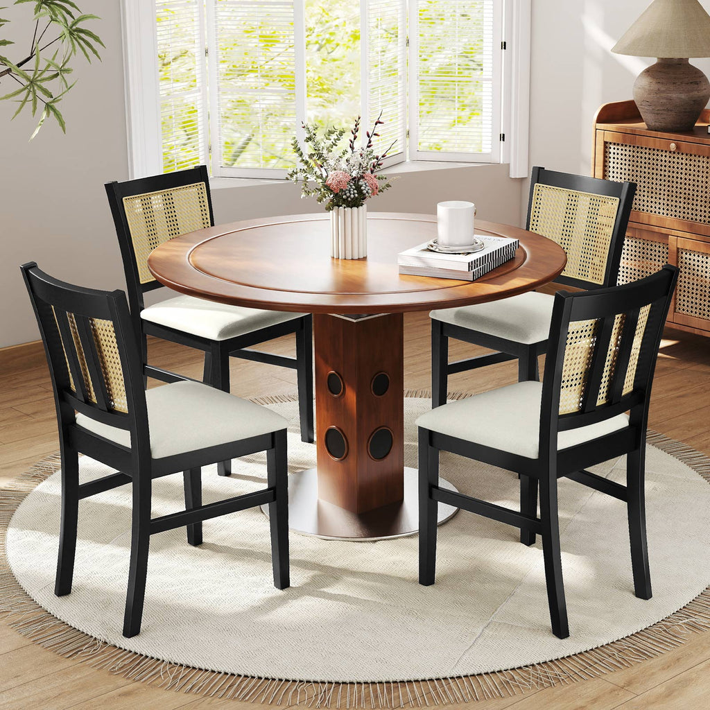 Farmhouse Rattan Dining Chairs Set of 2, Beige