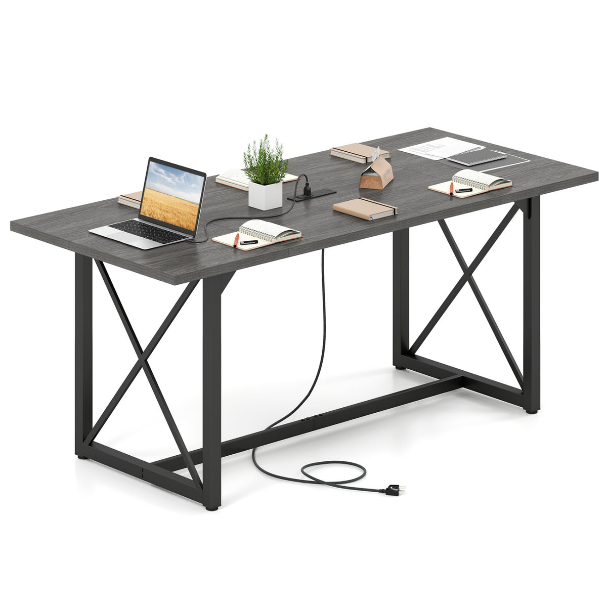 6FT Conference Table with Power Outlets Seats 6-8 - Natural