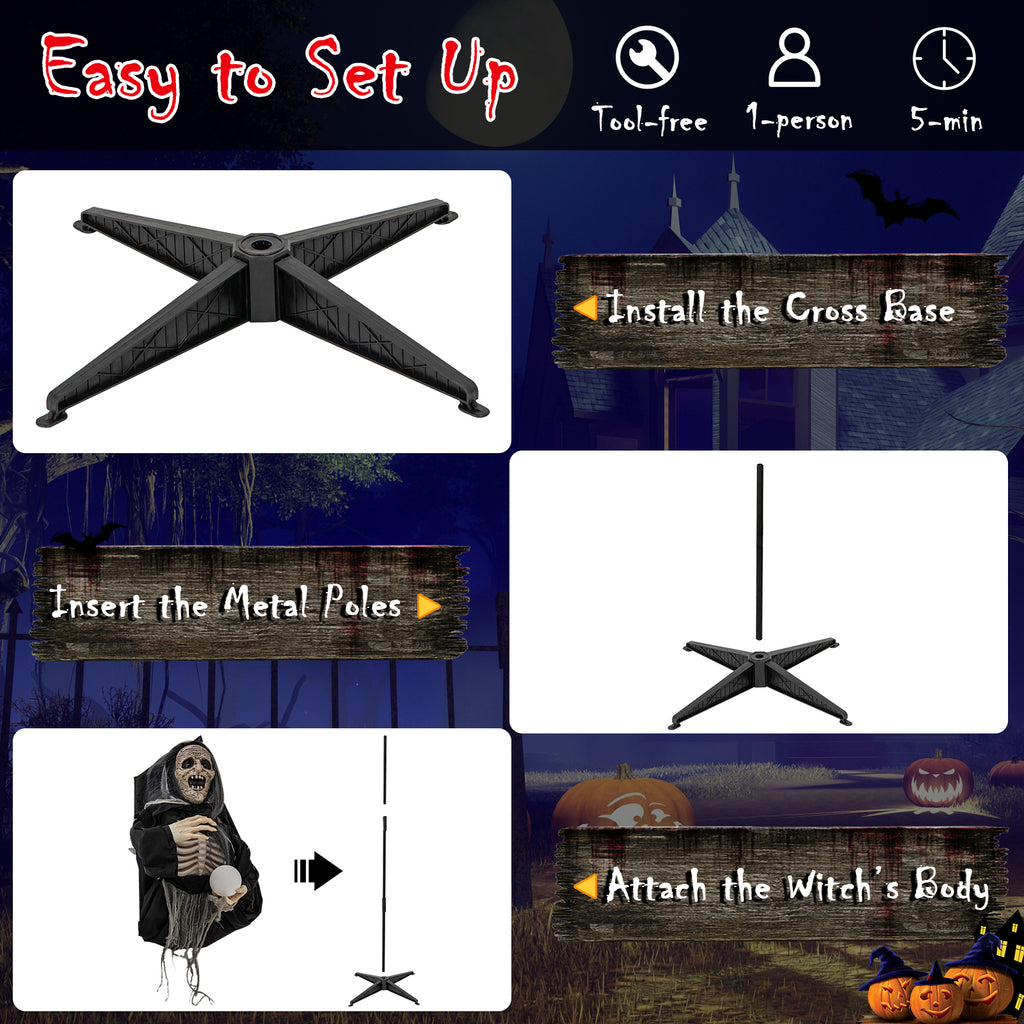 Halloween Animatronic Standing Witch with Light-Up Eyes & Magical Ball - 6ft, Variation: Witch with Magical Ball