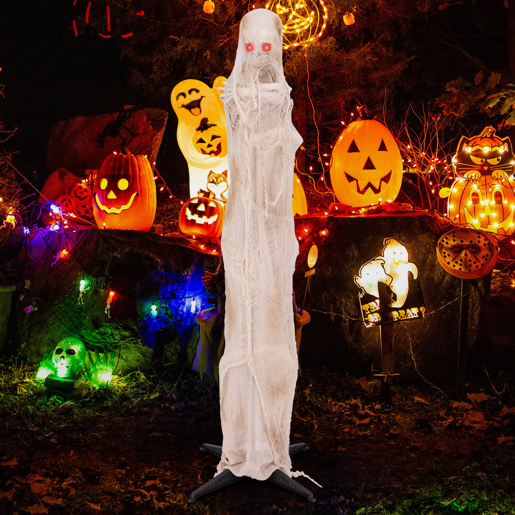 6FT Animated Halloween Mummy with Red LED Eyes - Standing Prop, Scary Atmosphere, Posable Body, Horror Sound Effect, Indoor/Outdoor Use
