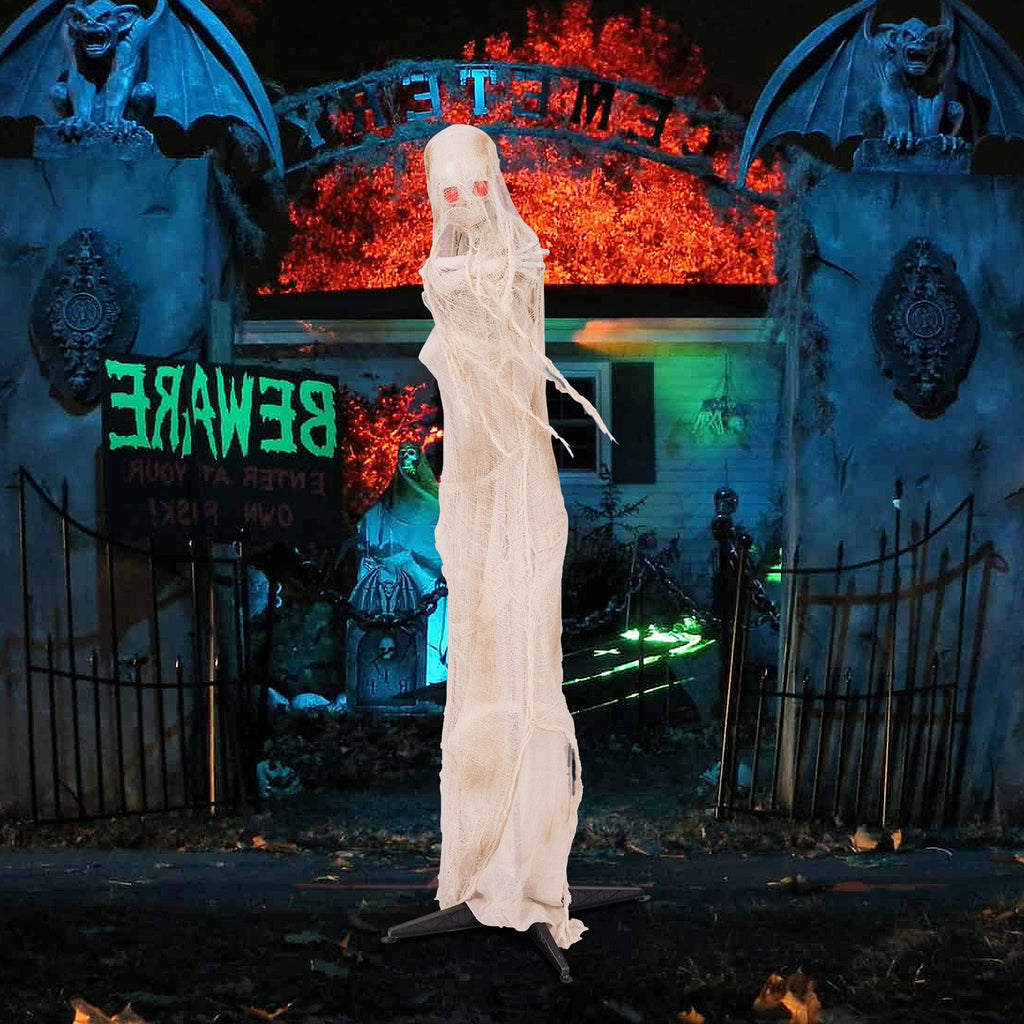 6FT Animated Halloween Mummy with Red LED Eyes - Standing Prop, Scary Atmosphere, Posable Body, Horror Sound Effect, Indoor/Outdoor Use