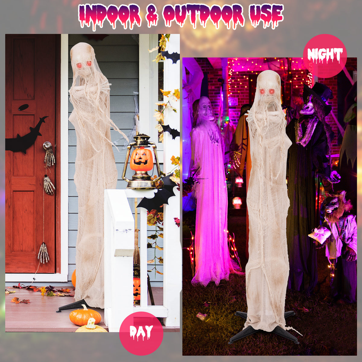 6FT Animated Halloween Mummy with Red LED Eyes - Standing Prop, Scary Atmosphere, Posable Body, Horror Sound Effect, Indoor/Outdoor Use