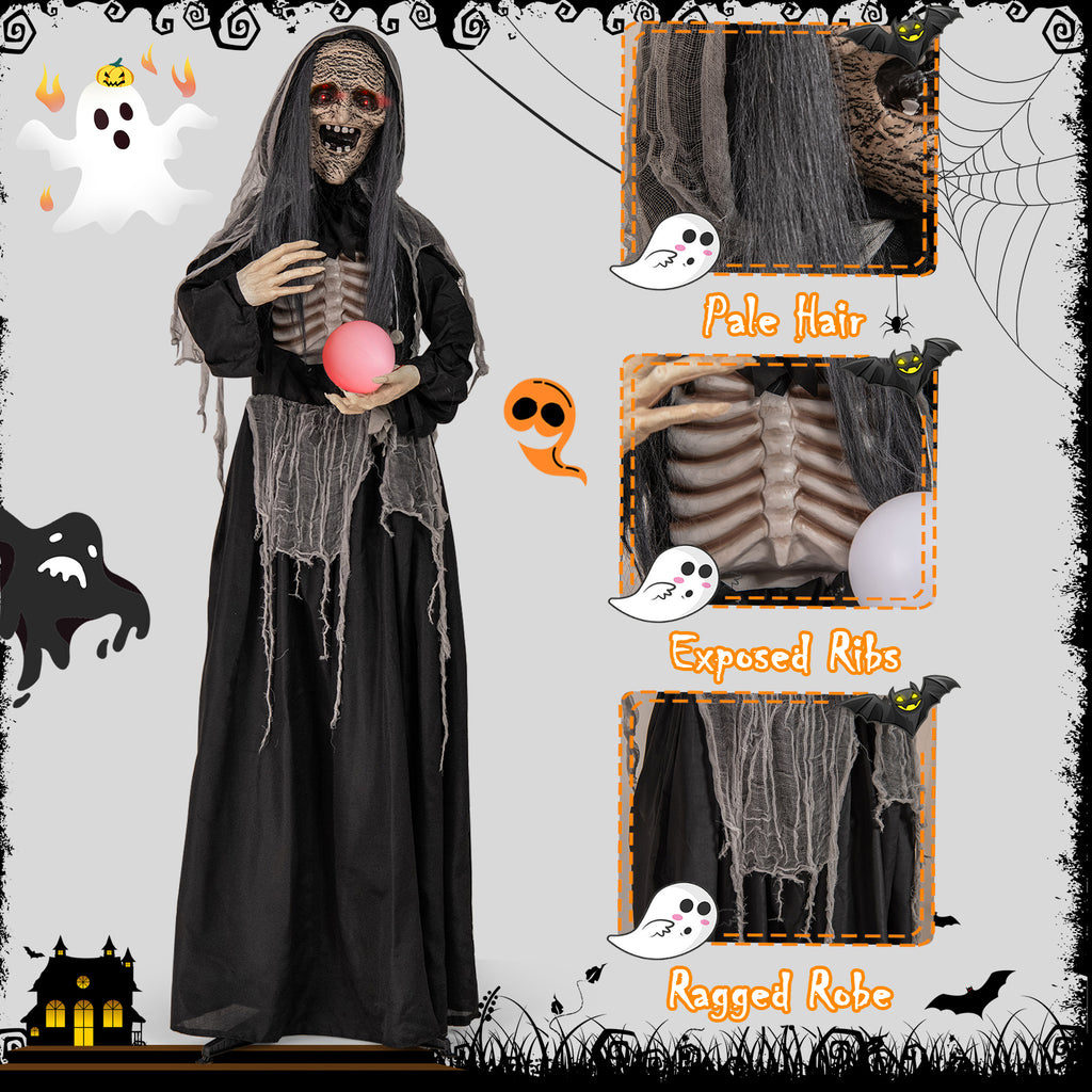 Halloween Animatronic Standing Witch with Light-Up Eyes & Magical Ball - 6ft, Variation: Witch with Magical Ball