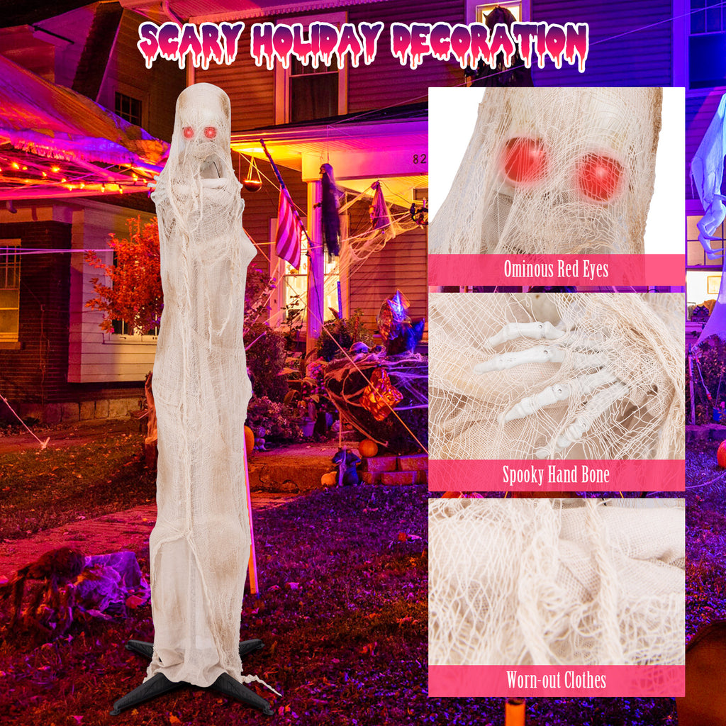 6FT Animated Halloween Mummy with Red LED Eyes - Standing Prop, Scary Atmosphere, Posable Body, Horror Sound Effect, Indoor/Outdoor Use