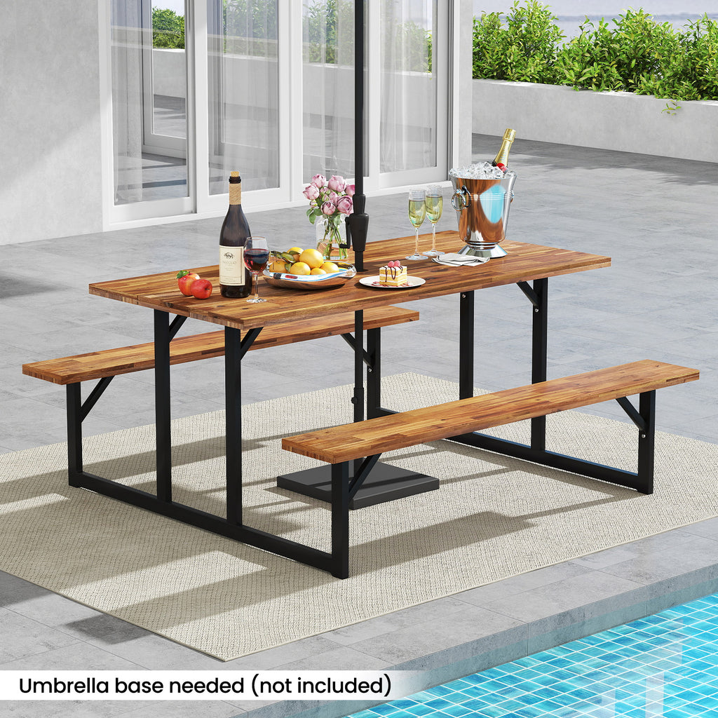 6-Person Acacia Wood Picnic Table with Benches - 63" x 27.5"