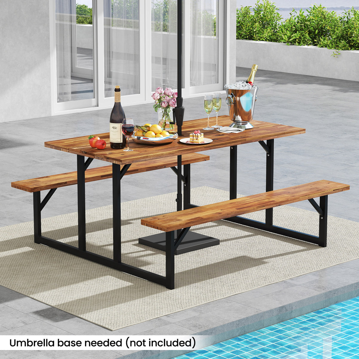 6-Person Acacia Wood Picnic Table with Benches - 63" x 27.5"