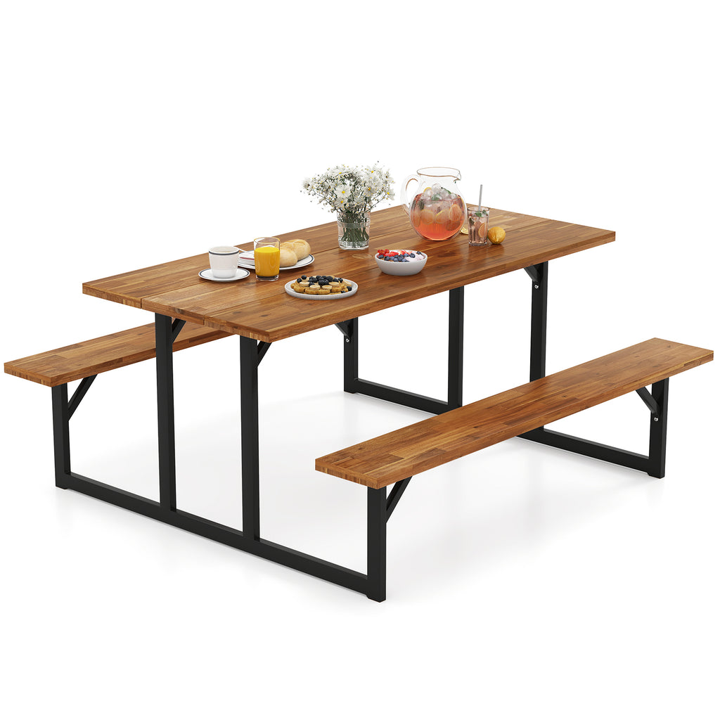 6-Person Acacia Wood Picnic Table with Benches - 63" x 27.5"