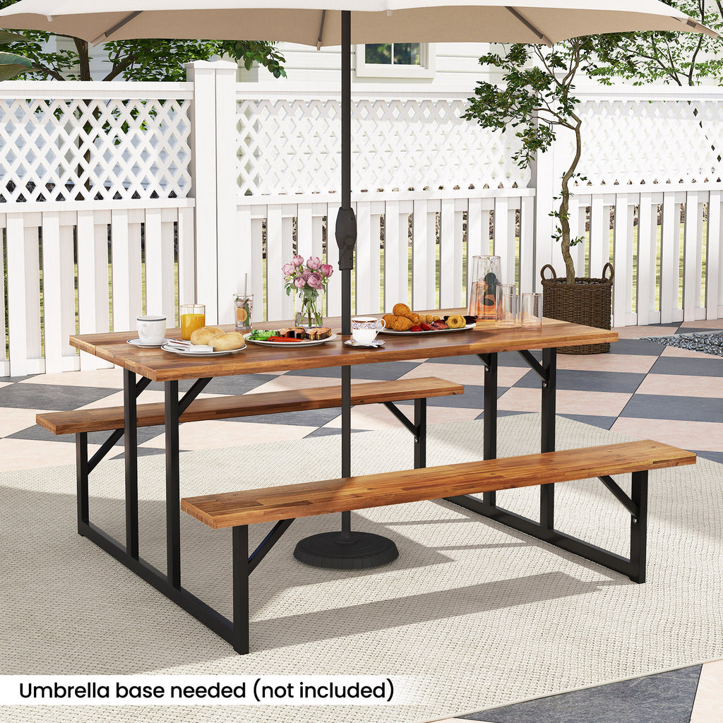 6-Person Acacia Wood Picnic Table with Benches - 63" x 27.5"