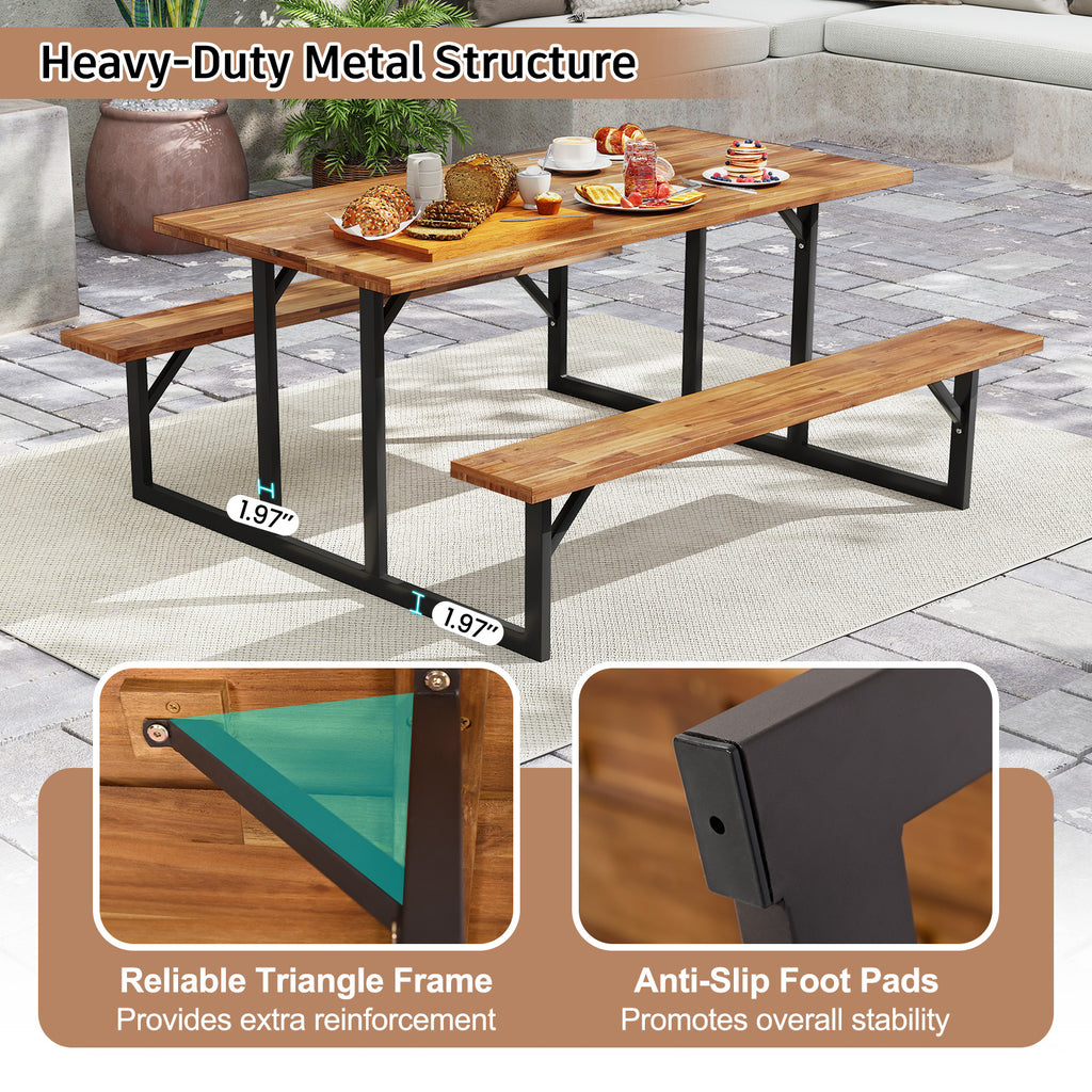 6-Person Acacia Wood Picnic Table with Benches - 63" x 27.5"