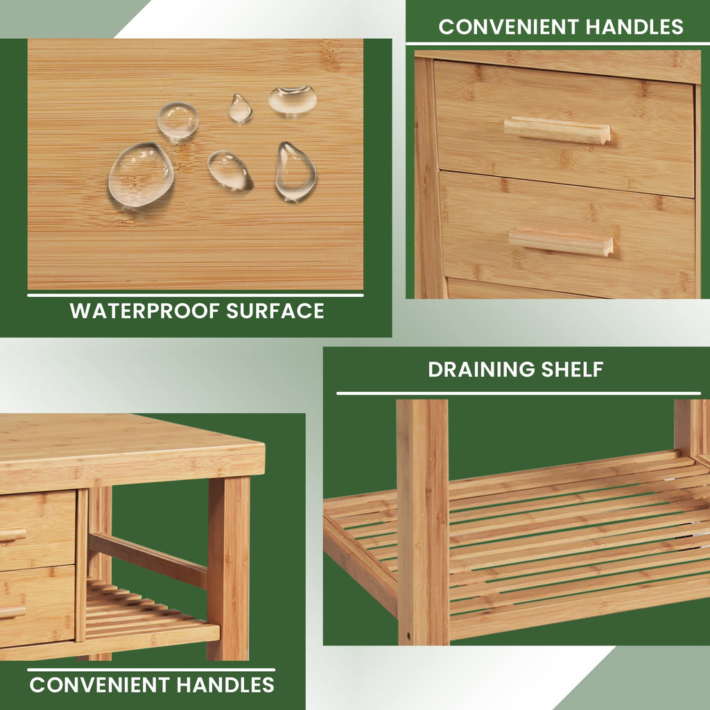 Bamboo Kitchen Trolley Cart with 2 Drawers
