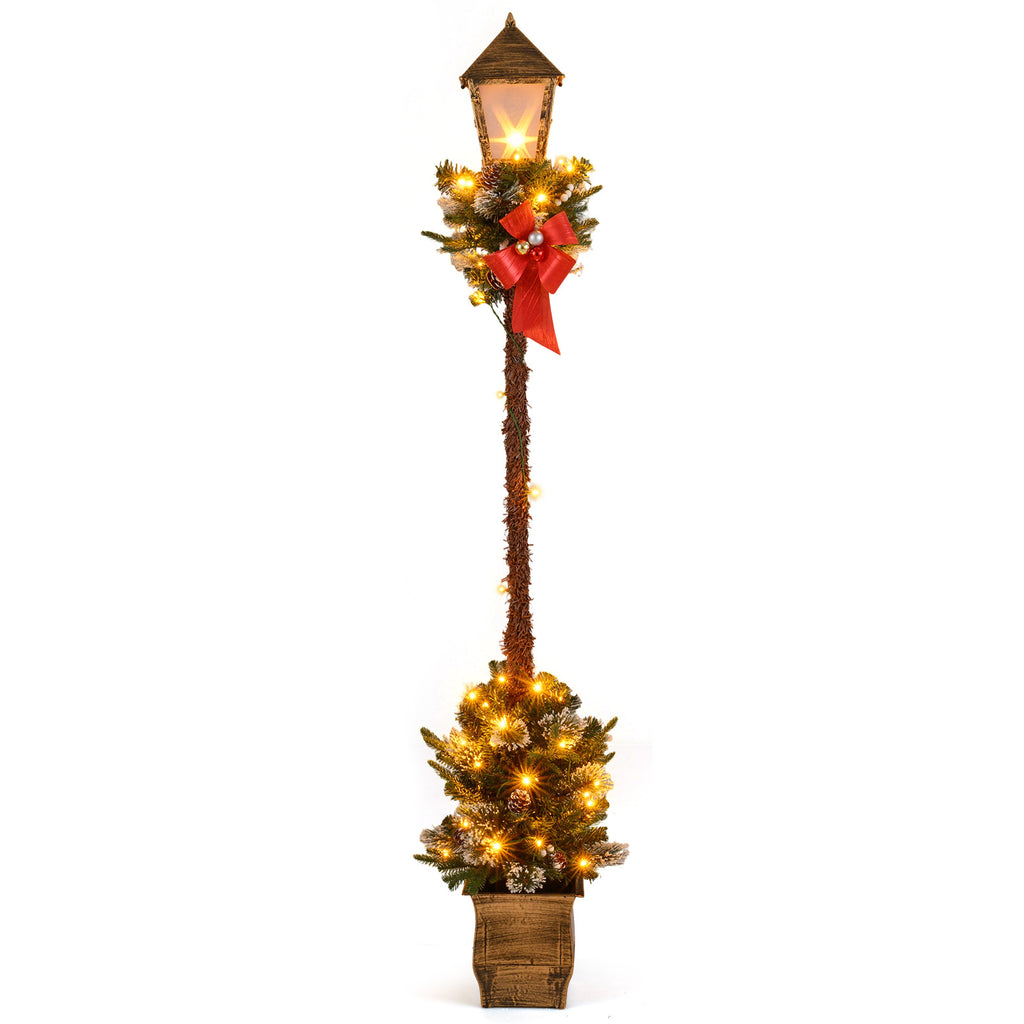 Set of 2 Christmas Pre-lit Street Lamps with Artificial Greenery and Snow-Flocked Tips - Yellow Variation