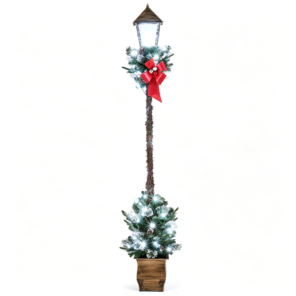 Set of 1 Christmas Pre-lit Street Lamp with Snow-Flocked Branches & Greenery - White, 6.1 Feet