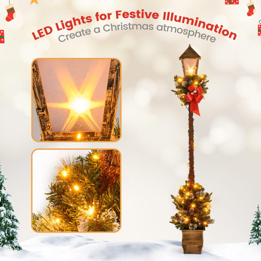 Set of 2 Christmas Pre-lit Street Lamps with Artificial Greenery and Snow-Flocked Tips - Yellow Variation