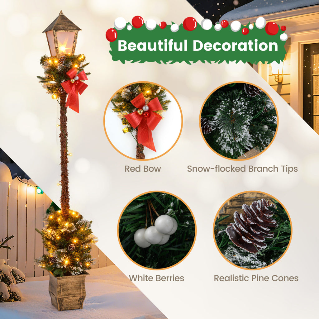 Set of 2 Christmas Pre-lit Street Lamps with Artificial Greenery and Snow-Flocked Tips - Yellow Variation