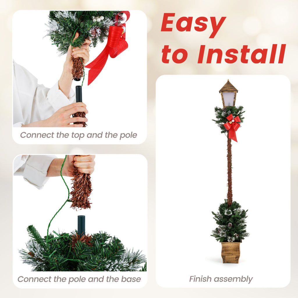 Set of 2 Christmas Pre-lit Street Lamps with Artificial Greenery and Snow-Flocked Tips - Yellow Variation