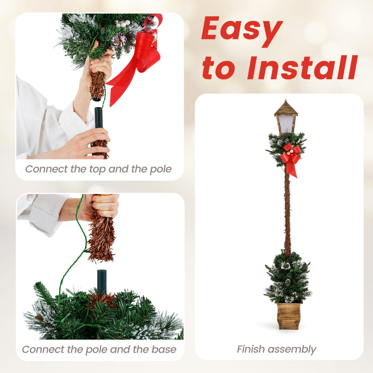 Set of 2 Christmas Pre-lit Street Lamps with Artificial Greenery and Snow-Flocked Tips - Yellow Variation