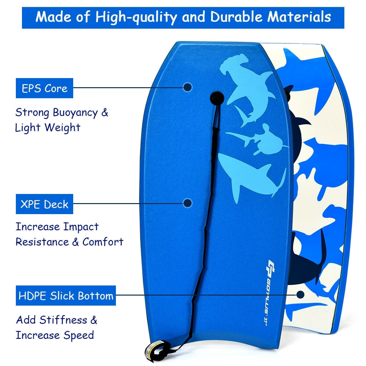 Lightweight Bodyboard Surfing with EPS Core - S Size, Buoyancy & Impact Resistant