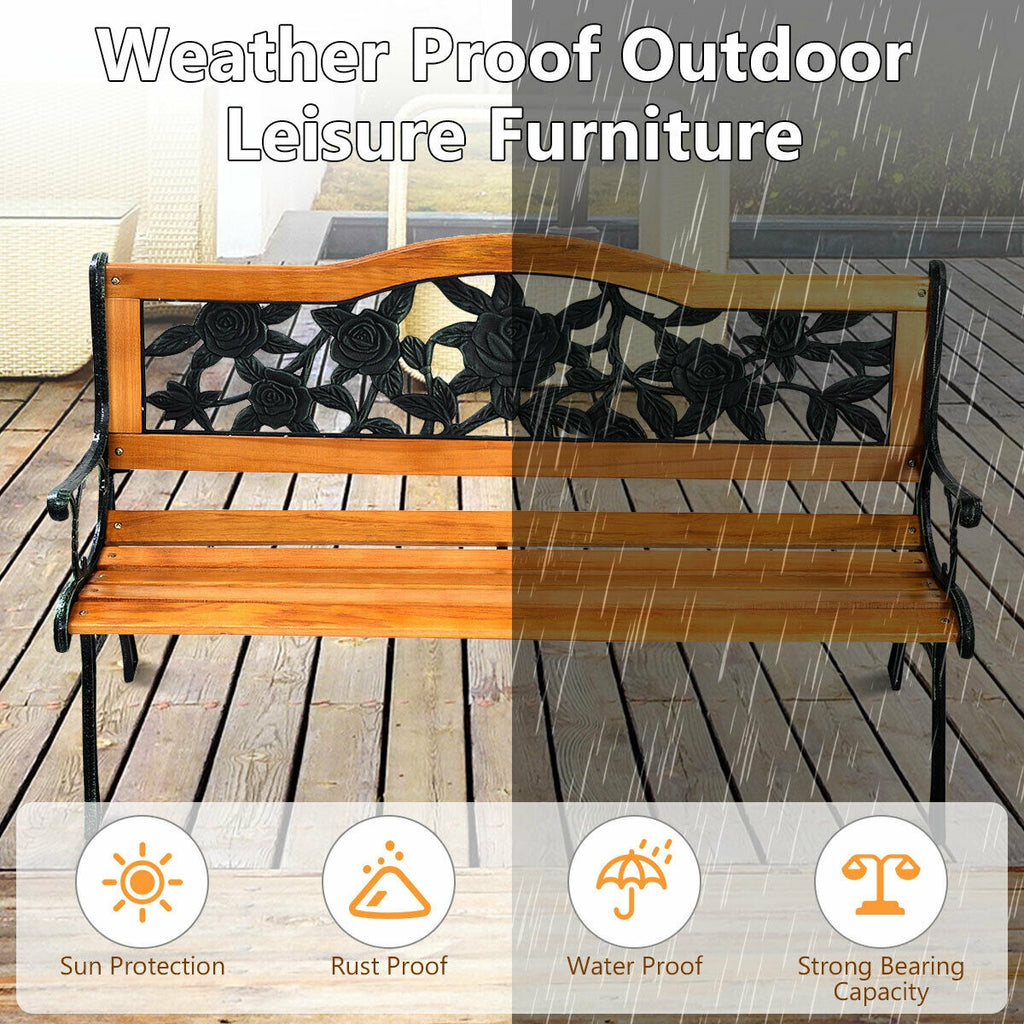 Outdoor Wooden Loveseat Bench with Iron Armrest - Porch Chair Style 3