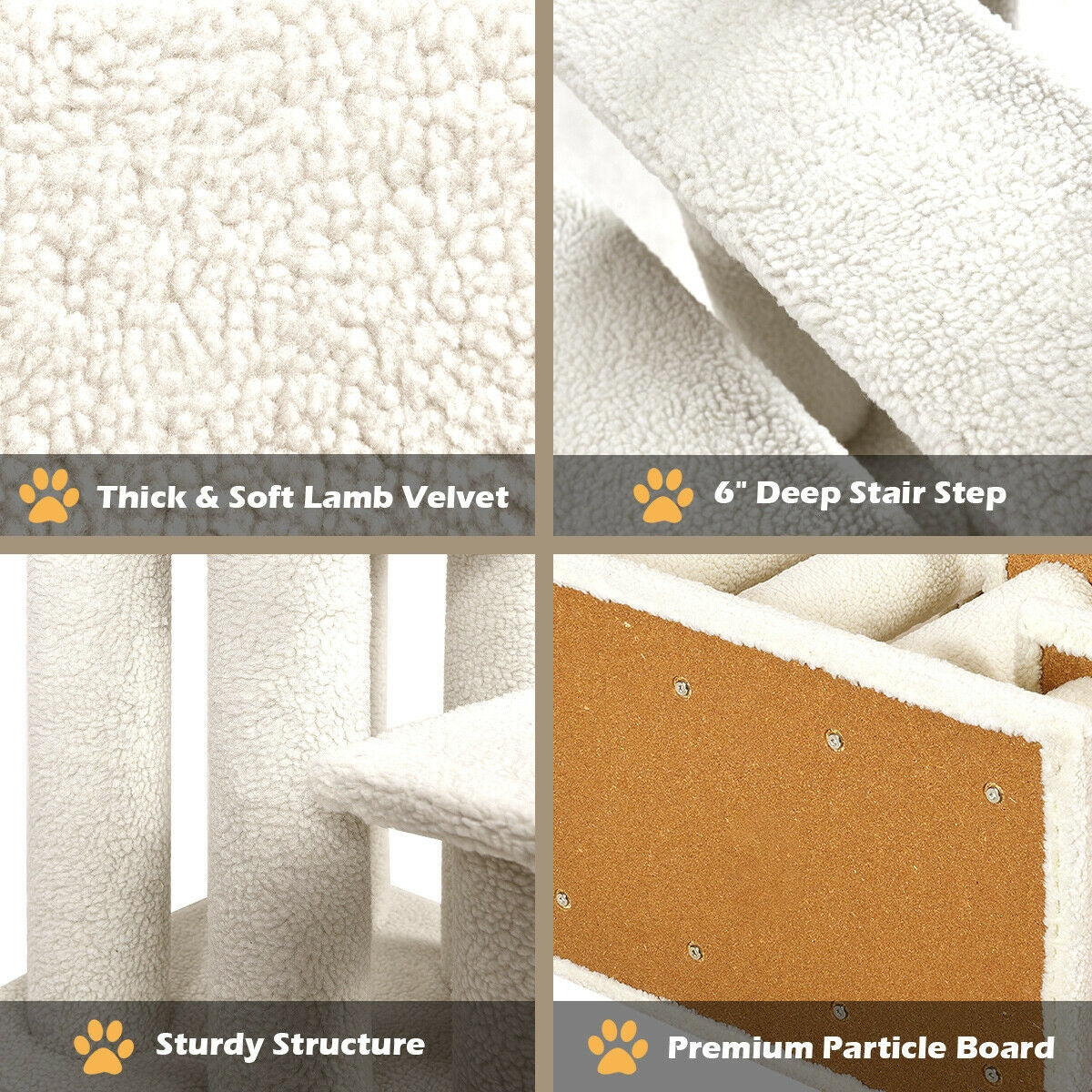 24 Inch Beige 4-Step Pet Stairs with Carpeted Climber & Scratching Posts