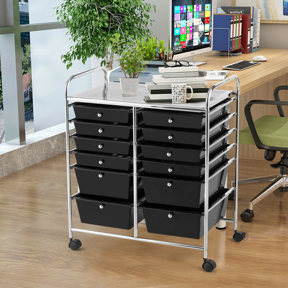 12-Drawer Rolling Storage Cart, Transparent Multicolor