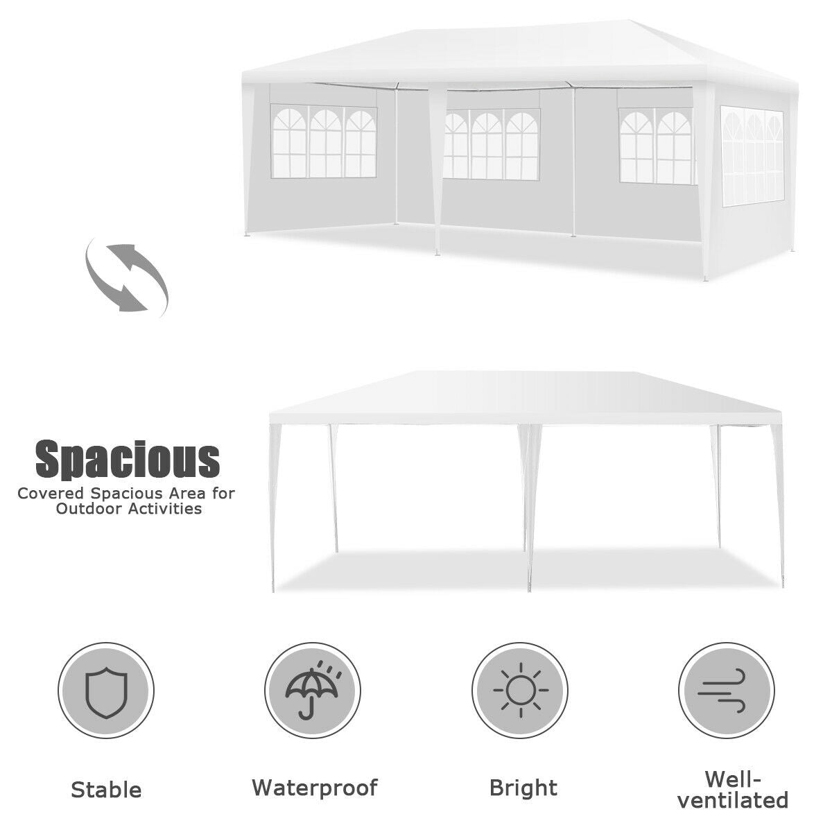 10 x 20 Feet Outdoor Canopy Tent with 4 Sidewalls & Carry Bag