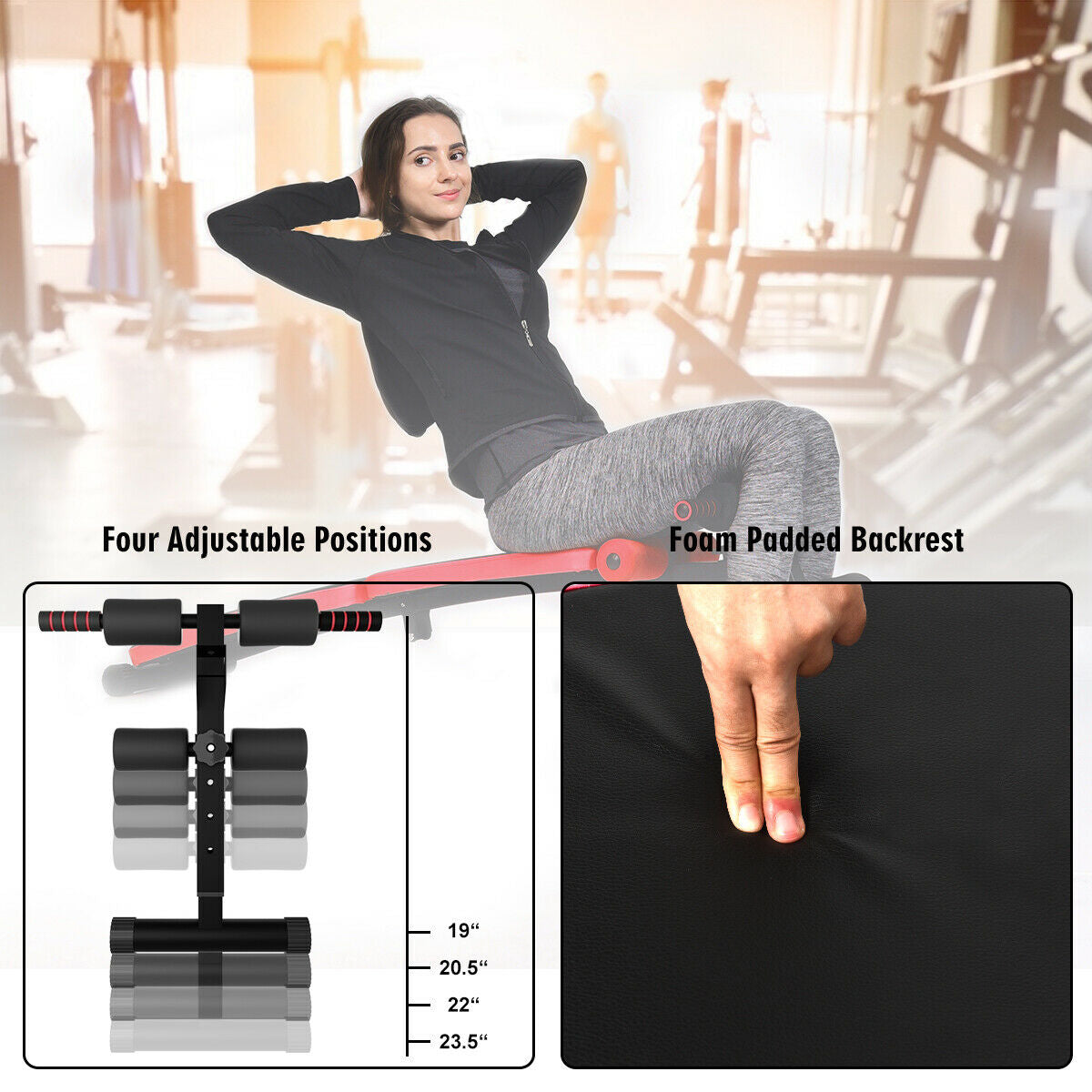 Foldable 52 Inch Adjustable Weight Bench for Home Workout - Red