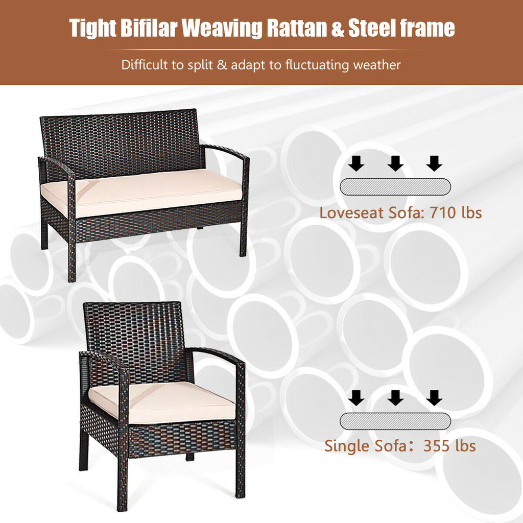 4-Piece Patio Rattan Conversation Set with Loveseat & Coffee Table
