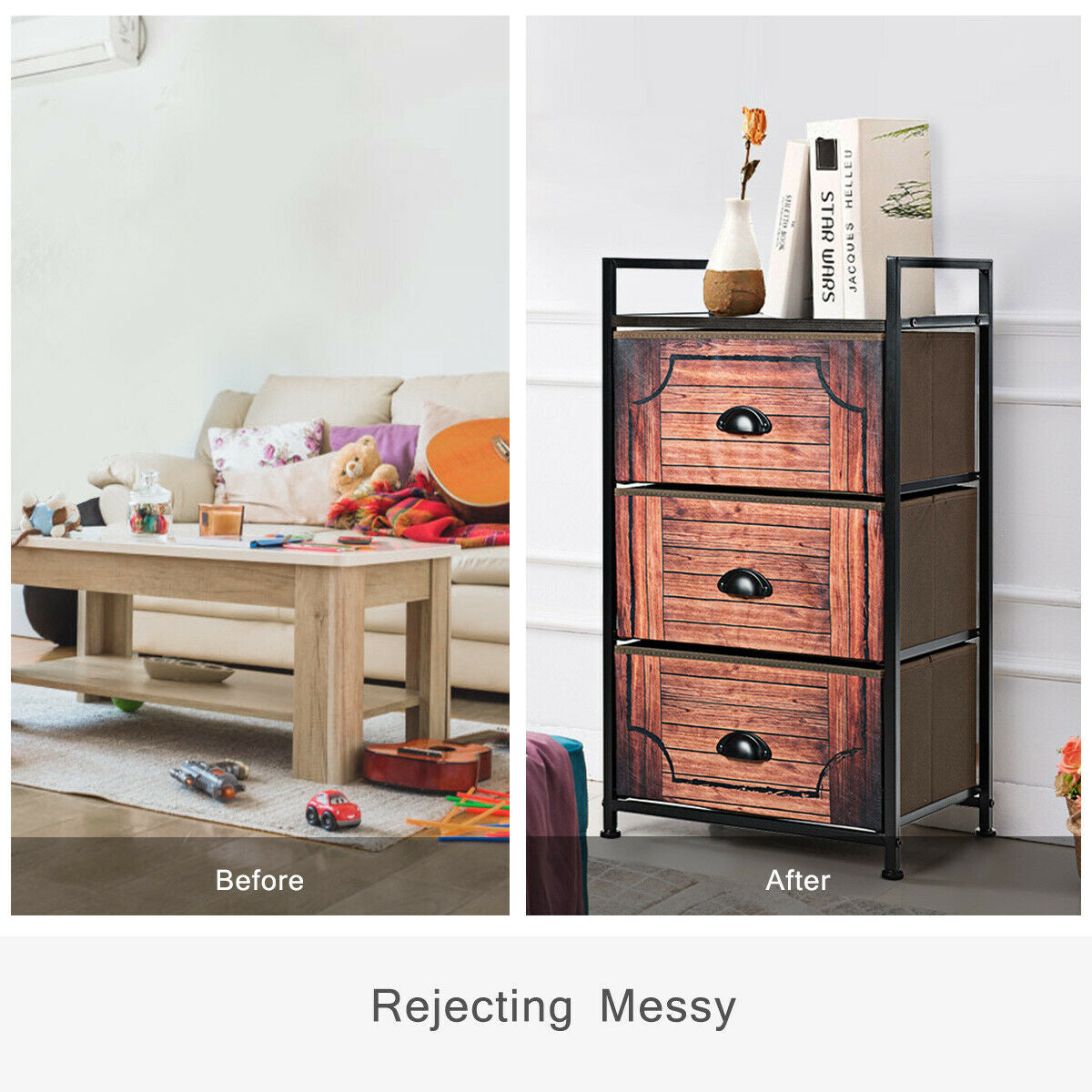 3-Drawer Fabric Storage Tower with Metal Frame