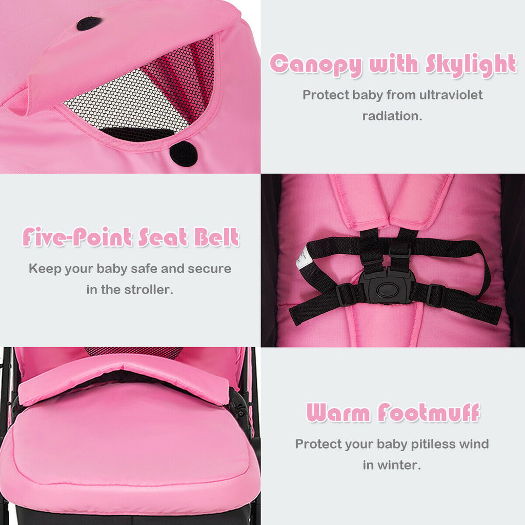 2-in-1 Foldable Baby Stroller with Cup Holder - Pink, Infant & Newborn
